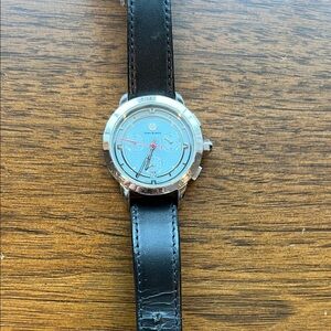Tory Burch Black Leather Strap Watch with Silver Case